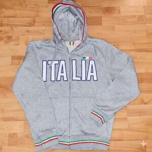 Italia Large Gray Hoodie with Tricolor Accents, Italian pride sweatshirt